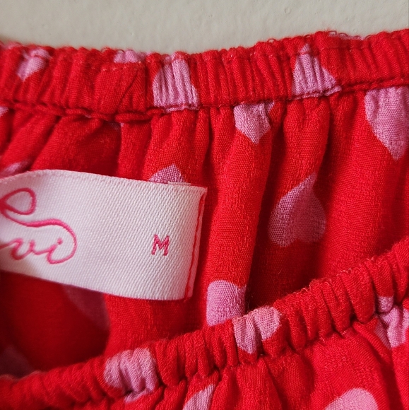 Vivi Red With Pink Hearts Dress Size Medium Off The Shoulder And Waist Tie - Picture 5 of 8